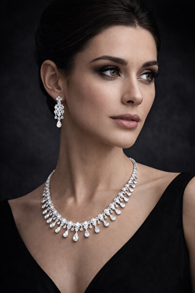 Otto Man Steel Jewelry Zirkon Taşlı Su Yolu Rodyum Kaplama Lucia Model Düğün ...