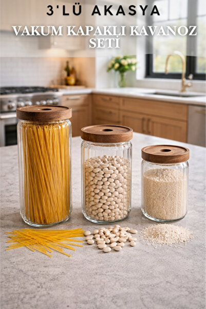 Penthouse Set of 3 Acacia Vacuum Lids Jars - Acacia Jar Storage Container