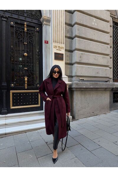 KR Kuşak Kapamalı Kaşe Kaban