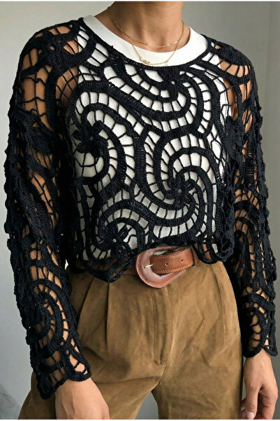 FEMELLE Black Crochet Blouse Standard Size
