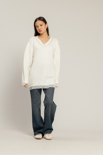 Nisan Tricot Sweater with Lace Detail