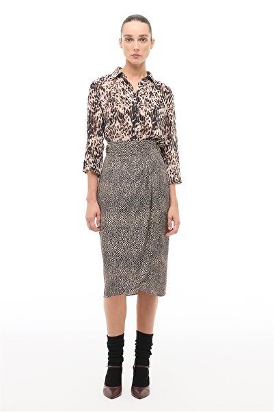 Perspective Black and White High Waist Polka Dot Midi Skirt