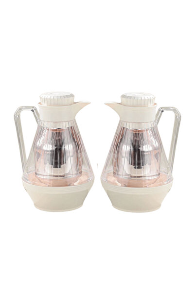 Generic Set of 2 tea and coffee thermoses, off-white light ivory with a trans...