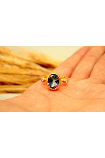 alpsilverart 925 Ayar Gümüş Mistik Topaz Taşlı Yüzük | El İşi Otantik Kadınla...