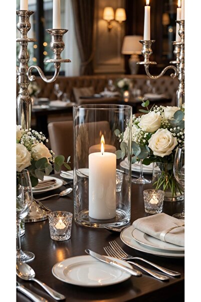 GLASSY 15x20 cm El İşçiliği Silindir Şeffaf Cam Vazo & Mumluk – Çok Amaçlı Es...