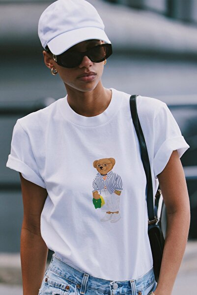 The Champ Clothing Tricou oversize pentru femei, alb, cu imprimeu Bambino Bea...