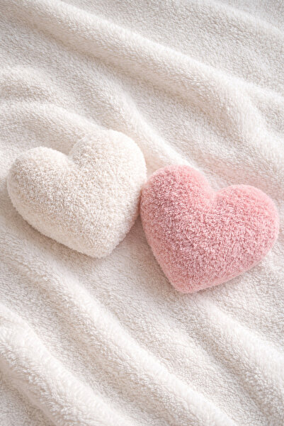 Ünal Çeyiz Tasarım Peluş Kumaş İkili Kalp Yastık