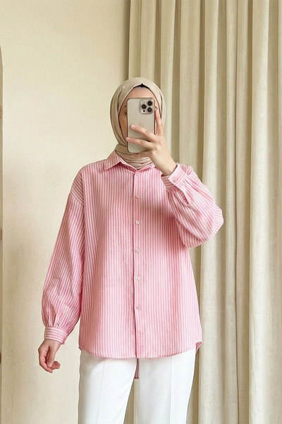 MODAQU Loose Shirt with Long Backline - Pink