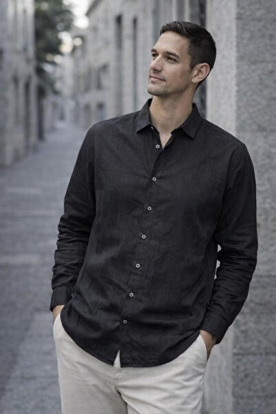 Valiberta Proust Striped Thin Modal Fabric Long Sleeve Summer Men's Shirt - B...