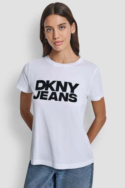 Dkny FLOCKED LOGO CREW NECK TEE