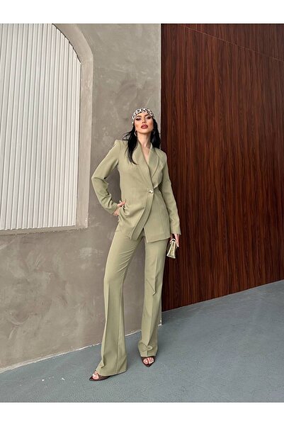 D'RECCY Women's Button-Detail Jacket and Pants Fabric Suit