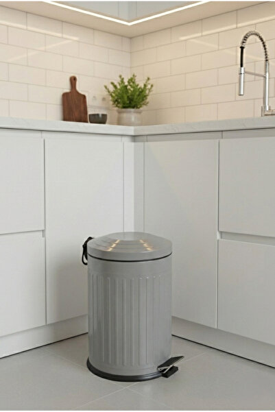 GörSeç Coș de gunoi vintage cu pedală, gri, 12 litri, coș de gunoi pentru buc...