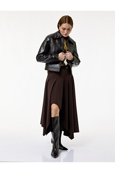 Koton Asimetrik Kesim Yüksek Bel Midi Kloş Etek