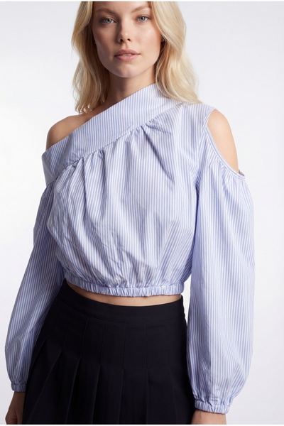 KENZA'A TRİKO Off-The-Shoulder, Elastic Waist, Boat Neck Blouse