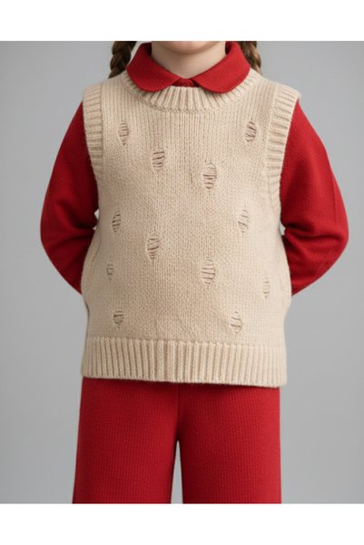 Nimini Kids Cotton Hole Detailed Crew Neck Sweater and Knitwear Pants Top and Bottom Set