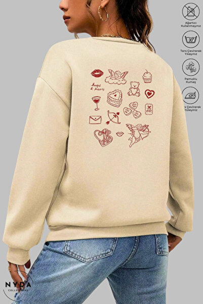 Nyda Collections سترة نسائية بدون قلنسوة مطبوعة بطبعة Love وياقة دائرية، مقاس...