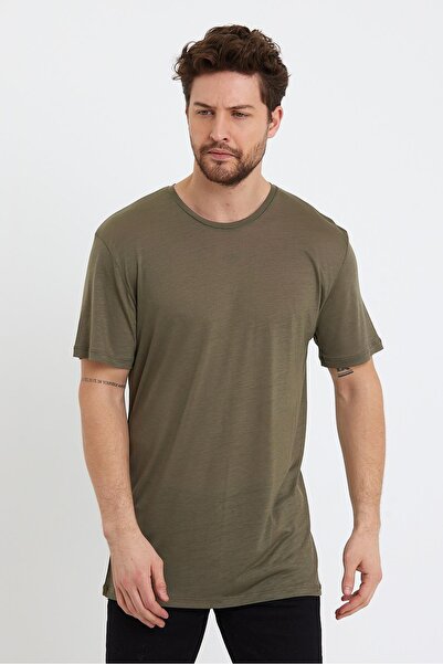 QUHOX Ανδρικό μπλουζάκι από ύφασμα Tencel Oversize Χακί