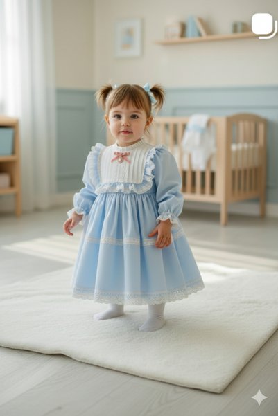prenses tasarım atolyesi Bebe mavi vintage çocuk elbise