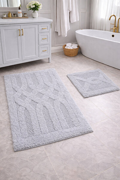 Bestekar Nora Gray Soft Textured Modern Cotton High Water Absorbent Bathroom ...