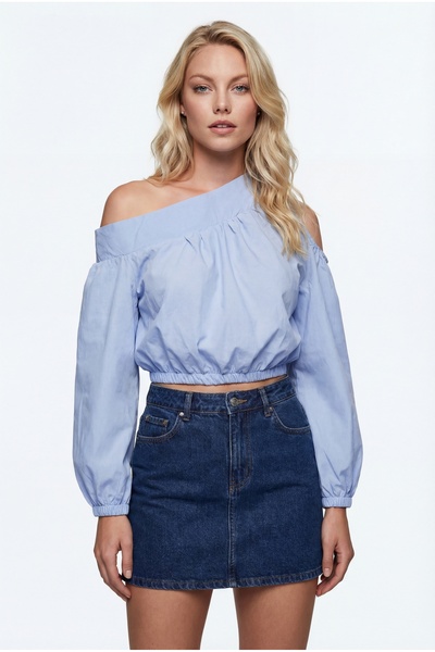 KENZA'A TRİKO Off-The-Shoulder, Elastic Waist, Boat Neck Blouse