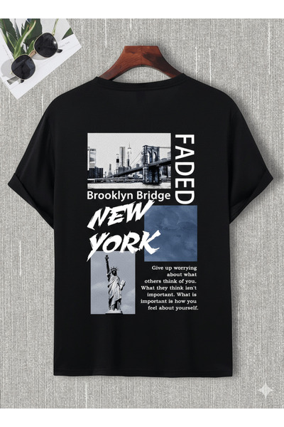 kahire NEWYORK FADED Tricou supradimensionat premium cu imprimeu