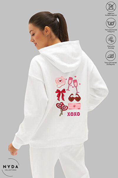 Nyda Collections Hanorac de damă cu mânecă lungă, cu imprimeu Love, cu glugă,...