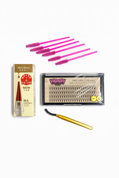 OEM Eyelash tuft set + eyelash glue + application accessories – C Curl, 14 mm