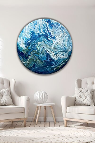 B&G DESIGN Pictură decorativă modernă, abstractă, cu valuri albastre ale ocea...