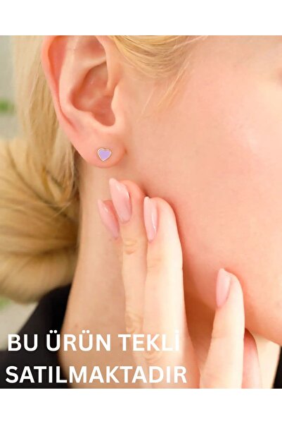 YCL JEWELLERY (TEKLİ) 8 Ayar Altın Lila Kalp Küpe