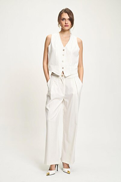 Lijuri Buttoned and lined v-neck striped vest pant set 10320