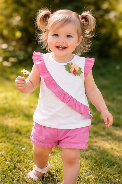 Chicsy Baby Kız Bebek Fırfırlı Şortlu Takım | Yazlık 2’li Bebek Takımı | Çiçe...