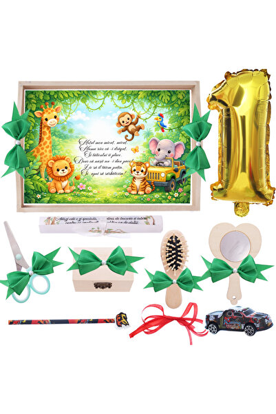 Recostore Set tava mot, model Animalute Jungla, verde, 10 piese, 35x20 cm, Re...