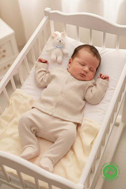 ÇİTİL 2-Piece Combed Cotton Ribbed Baby Set with Booties, 100% Organic Cotton