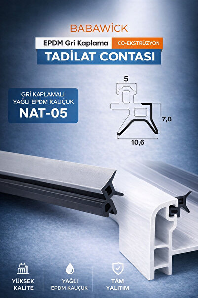 BABAWİCK EPDM Kauçuk Gri Kaplamalı Yağlı Tadilat Contası 25 Metre Nat-05 Uzun...