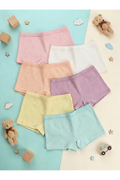 byTOROS Kız Çocuk Boxer Pamuklu 6 li Paket Likralı Fitilli Kaşkorse