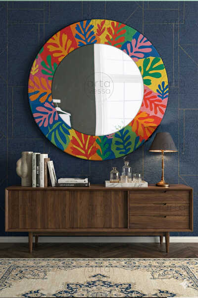 Artavessa Modern UV Baskılı MDF Çerçeveli Yuvarlak Duvar Aynası - ARTMDFMRR3