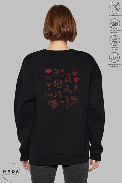 Nyda Collections Γυναικείο φούτερ με στάμπα Love, με λαιμόκοψη, χωρίς κουκούλ...