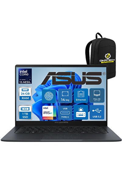 ASUS EXPERTBOOK B1403CVA I5-1334U 24GB DDR5 1TB SSD 14" FHD LED 300NİTS W11PR...