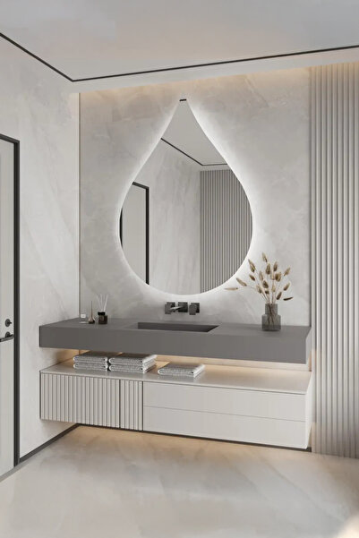 Fawdecor Modern Asimetrik LED Işıklı Dekoratif Duvar Aynası - Arkadan Aydınla...