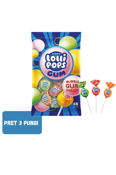 Roshen SET 3 PIECES - Assorted Fruit Bubble Gum Center Hard Candies – 0.92kg