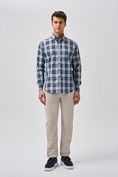 Bisse Studio Men's Regular Fit Long Sleeve Pocketless Shirt Green