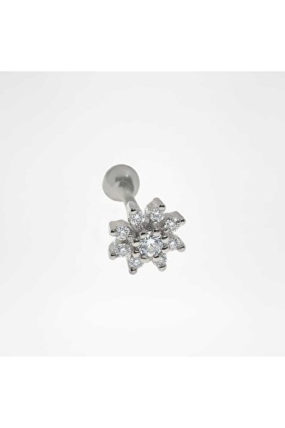 EleganTrend Zirkon Taşlı Çiçek Model Gümüş Renk Helix & Tragus Piercing Küpe