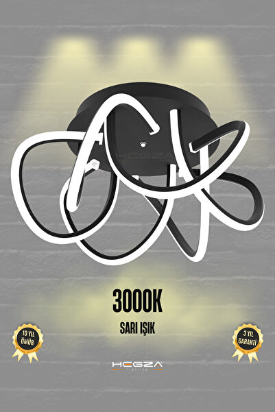 Hegza Lighting VORTICA Ledli Modern Plafonyer LED Avize (Siyah Kasa - Sarı Işık)