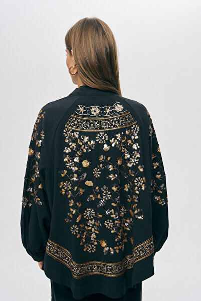 Orfeo Negro Елегантен дамски кимоно с блестящ гръб, бродерия с пайети и мъниста