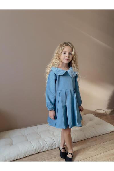 WİKİBOOM KIZ ÇOCUK KOT ELBİSE YAKA DETAYLI