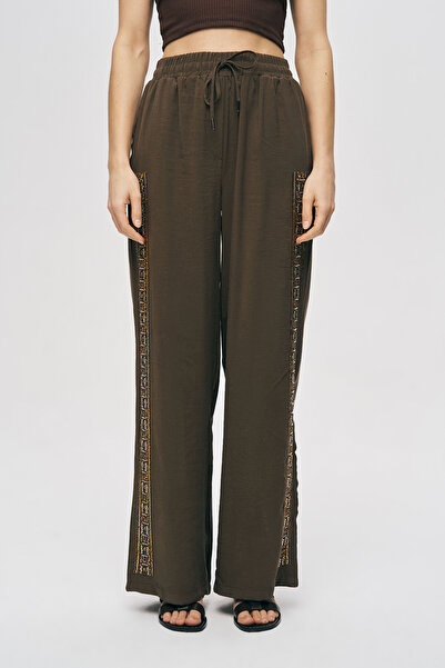 Orfeo Negro Women's Elegant Sparkle Side Stripe Beaded Palazzo Trousers