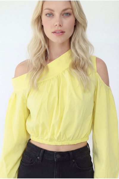 KENZA'A TRİKO Off-The-Shoulder, Elastic Waist, Boat Neck Blouse