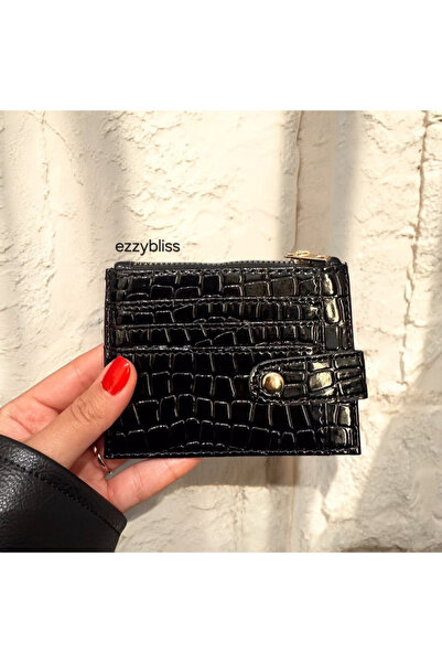 EZZY BLİSS Ezzybliss Women's Black Shiny Faux Leather Crocodile Pattern Snap ...