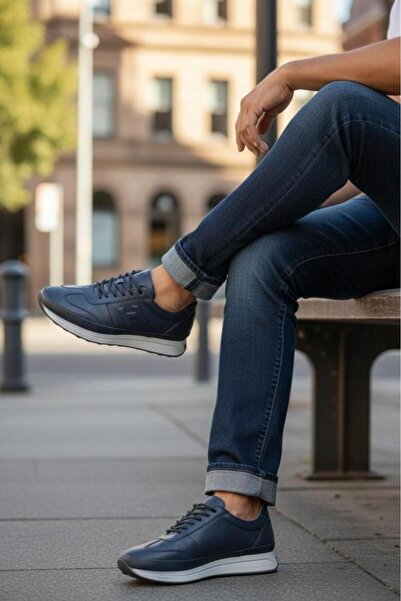 Carefree Pantofi casual din piele pentru bărbați, albastru marin M305