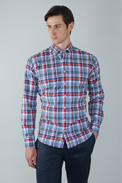 Bisse Long Sleeve Pasha Collar Pocketless Green Cotton Men's Shirt